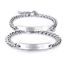 Boniskiss New Fashion Lovers Bracelets His Beauty Her Beast Charm Customize For Couple Stainless Steel Bijoux Jewelry Bangle Customized Bracelets Aliexpress
