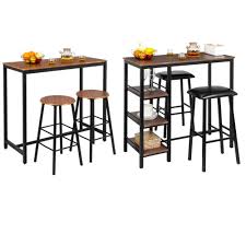 3 piece high dining table chairs wood