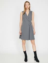 Gri Bayan Kolsuz Elbise 0kak83259ew023 Koton Elbise Moda Stilleri Midi Elbise