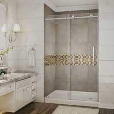 Buy glass frameless shower enclosures and get the best deals at the lowest prices on ebay! Moselle 48 Inch X 77 5 Inch Completely Frameless Sliding Shower Door With Base Right Drain In Sliding Shower Door Shower Doors Frameless Sliding Shower Doors
