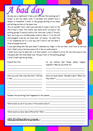 A Bad Day A Reading Comprehension Writing Conversation 5 Tasks 2 Pages E Reading Comprehension Worksheets English Reading Comprehension Worksheets