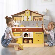 Wooden kitchen playsets for kids. Buy Kitchen Playset Kids Play Kitchen With 12 Piece Toy Accessories Set Wooden Pretend Play Kitchen Set For Kids Toddlers Gifts For Boys And Girls Yellow Online In Taiwan B0983djrjn