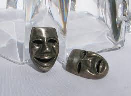 Early TAXCO Eagle Stamp Sterling Silver Comedy & Tragedy Mask Brooch Pins,  2 Individual Pins, Unisex, Acting, Actor, Actress, 1950's Shadow