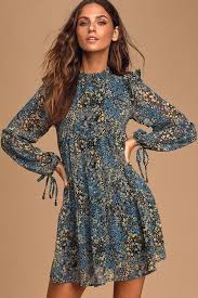 It S Dreamy Blue Multi Floral Print Long Sleeve Babydoll Dress Long Sleeve Babydoll Dress Dresses Women Dress Online