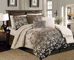 The stunning rich brown and beige colors in a horizontal geometric print make up the comforter shams and coordinating décor pillow. Brown And Beige Bamboo Leaves Tropical Comforter Set
