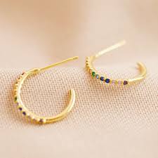 Rainbow Crystal Hoop Earrings in Gold