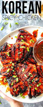 Korean Chicken Bursting With Savory Sweet Heat That Is Easy To Make At Home Just Marinate And Cook On The Grill Spicy Chicken Recipes Spicy Recipes Recipes