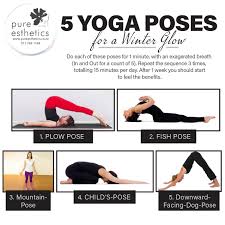 5 Yoga Poses For A Winter Glow 1 Plow Pose 2 Fish Pose 3 Mountain Pose 4 Childs Pose 5 Down Plow Pose Yoga Mountain Pose Yoga Yoga Sequence For Beginners