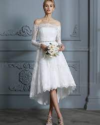 Shop beautifully designed chiffon casual tea length wedding dresses at affordable prices. Shop Off The Shoulder Lace High Low Ivory Wedding Dress With Long Sleeves From Hocogirl Com