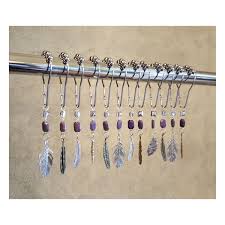 Decorative Shower Curtain Hooks Feathers With Amethyst Bead Set Of 12 Shower Curtain Decor Shower Curtain Hooks Curtains With Rings