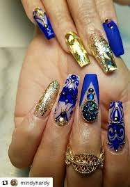 Blue And Gold Nails Design Gold Nail Designs Gold Nails Blue Acrylic Nails