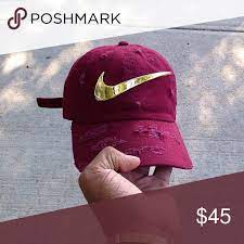 Wine Golden Nike Check Distressed Hat Brand New Price Is Firm Nike Accessories Hats Distressed Hat Dad Caps Nike Accessories