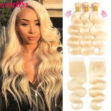 Hairstyles for long blonde hair are the embodiment of women's grace and beauty. 613 Blonde Body Wave 3 Bundles With 4x4 Lace Closure West Kiss Hair
