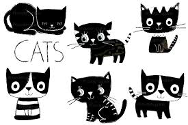 Vintage black and white cat with prey #1115341 by prawny vintage. Cute Cats Clipart Black And White Cat Clip Art Cute Kitty By Pravokrugulnik Thehungryjpeg Com