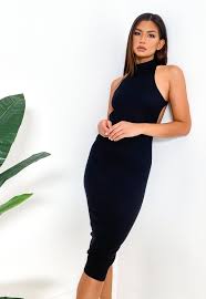Shop for racerback bodycon dress online at target. Black Rib High Neck Cut Out Back Midi Dress Missguided