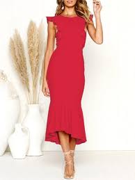 Cap Sleeve Mid Calf Asymmetric Summer Party Cocktail Dresses Summer Cocktail Dress Fishtail Maxi Dress Fishtail Dress