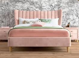 Spend this time at home to refresh your home decor style! Pink Velvet Bed Upholstered Bed Frame Bed Headboard Design Bedroom Bed Design