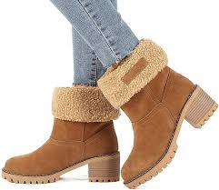 Mostrin Womens Winter Snow Boots Waterproof Round Toe Suede Chunky Mid Heels Warm Fur Ankle Boots Outdoor Snow Boots Afsaana Com