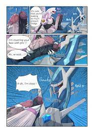 5 fingers absurd res animal genitalia animal penis anus blush  bodily fluids border breath comic dialga dialogue dripping duo embarrassed  english text equine penis erection excessive genital fluids excessive