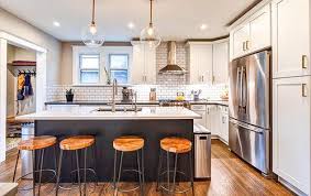 We have a wide selection of flooring options, including hardwood, vinyl, carpet, and much more. Bkg Design Modern White Shaker Kitchen With Blue Island Cabinets And Wood Stools Modern White Shaker Kitchen Design My Kitchen Kitchen Remodel