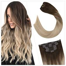 The picture shows the looking of using two pieces of this one piece hair extensions. Balayage Ombre Clip In Remy Human Hair For Volume And Length Ugeathair
