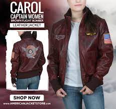 Brie Larson Captain Marvel Bomber Jacket American Jacket Store Flight Bomber Jacket Leather Bomber Jacket Jackets