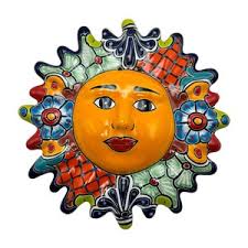 Mexican Talavera Sun Face Hand Painted Pottery Wall Hanging Decor Garden  Decor