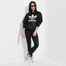 Adidas Black And White Women S Sweatshirt Medium Adidas Originals Women S Wet Look Trefoil Sweatshirt Black Ay9463 1avl Ebay Running Tights Women Adidas Adidas Originals Women