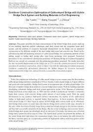 Cantilever Construction Optimization Of Cable Stayed Bridge With Hybrid Bridge Deck System And Building Materials In Civil Engineering Scientific Net