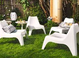 Relax Area In The Garden With Plastic Easy Chairs And A Tray Table Outdoorfurniture Ik Ikea Garden Furniture Patio Furniture Chairs Plastic Outdoor Furniture