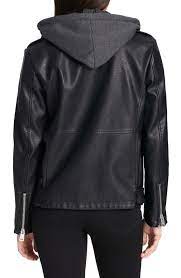 Levi S Oversized Faux Leather Motorcycle Jacket With Fleece Hood Nordstrom In 2021 Faux Leather Motorcycle Jacket Womens Moto Jacket Leather Motorcycle Jacket