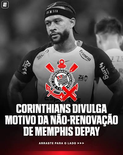 MEMPHIS N&Atilde;O FICA ❌ O Corinthians informou nesta ter&ccedil;a-feira (11) que resolveu n&atilde;o renovar o contrato do atacante Memphis Depay. Com isso, o holand&ecirc;s deixa o clube. De acordo com o presidente
