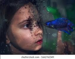 Young Fashion Girl Model Blue Fish Stock Photo 1662762349