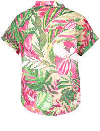 Pink green floral print cotton fabric 50s, abstract flower, skirt blouse dress sewing quilting cloth material. Blouse With A Floral Pattern In Multicolor Gerry Weber