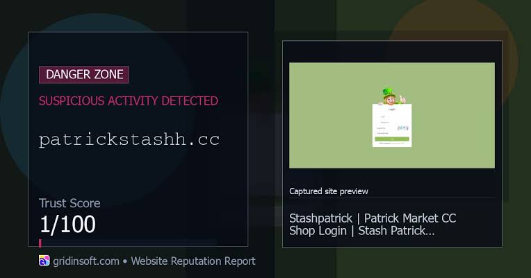 Patrickstashh.cc Warning: Do Not Enter Passwords (1/100 Trust Score)