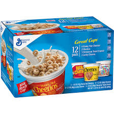 With 1/2 cup skim milk; General Mills Cereal Cup Variety Pack 12 Count Costco