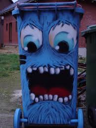 Blue Bin By Icoh Painted Trash Cans Trash Art Art Fundraiser