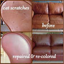 Kathleen S Cat Scratched Leather Loveseat Repaired And Dyed With Cherrywood Leather Restoration Leather Couch Repair Leather Furniture