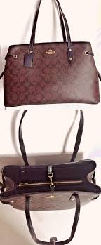 Coach Black And Brown Purse Nwt Coach 57842 Drawstring Carryall Signature Coated Canvas Handbag Brown Black Canvas Handbags Carryall Handbag