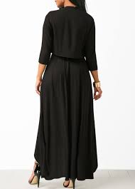 Black Belted Asymmetric Hem Dress And Cardigan Rosewe Com Usd 33 96 Dress With Cardigan Belted Dress Maxi Dress