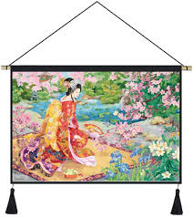Check spelling or type a new query. Kakejiku Style Hanging Scroll Gorgeous Blue Silk Kimono Belt Japanese Painting Wall Decor Mysterious Blue Koi Fish Sakura Cherry Blossoms Painting Art Collectibles Kromasol Com
