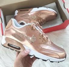 Stylish Rose Gold Diamond Air Maxes Nike Air Max Nike Shoes Women Nike Air Max 90
