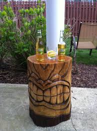 Tiki Table For The Backyard Hand Carved Wooden Stump Don T Mind The Lame Beer Tiki Decor Unique Wood Carving Tiki Statues