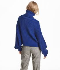 Cornflower Blue Shorter Double Knit Turtleneck Sweater In A Soft Wool Blend With Heavily Dropped Shoulders And Long Knit Turtleneck Sweater Clothes Fashion