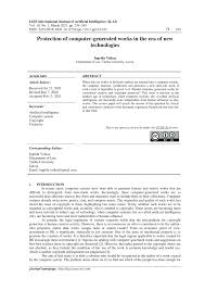 For a work to be protected by copyright, there needs to be creative involvement on the part of an author. Pdf Protection Of Computer Generated Works In The Era Of New Technologies