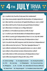 The more questions you get correct here, the more random knowledge you have is your brain big enough to g. 100 Fourth Of July Trivia Questions Answers Meebily