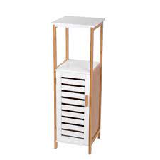 Style, contemporain ou bien classique ? Meuble Bas 2 Etageres 1 Porte Bambou Blanc Colonne Et Meuble De Rangement Salle De Bain Et Wc Meuble Gifi