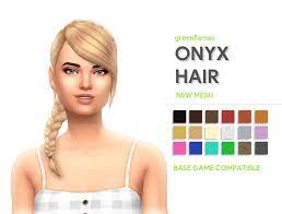 Greenllamas Onyx Hairlooks Like Katniss Everdeen Details Below 18 Ea Swatches Base Game Compatible Hat Compatible Onyx Hair Sims Hair Sims 4 Dresses