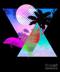 Year of the tiger illustration. Vaporwave Dolphin 80s Hypnotic Sunset Scene Digital Art By Dc Designs Suamaceir