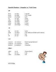 Irregular Yo Form Verbs Handout Salgo Vengo Tengo Hago Voy Etc Verb Forms Spanish Handouts Language Teaching